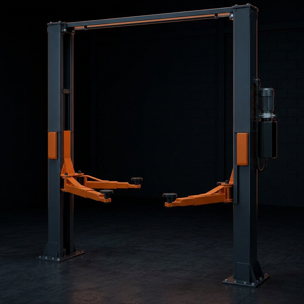 Two-post vehicle lift with orange swing arms
